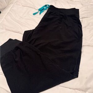 Figs Black Scrub Pants with Teal Drawstring